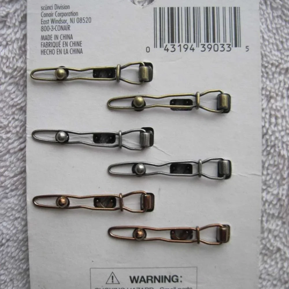 6 Scunci Metal Hair Barrette Clips Copper Silver Brass Links Secure Stay Tight
